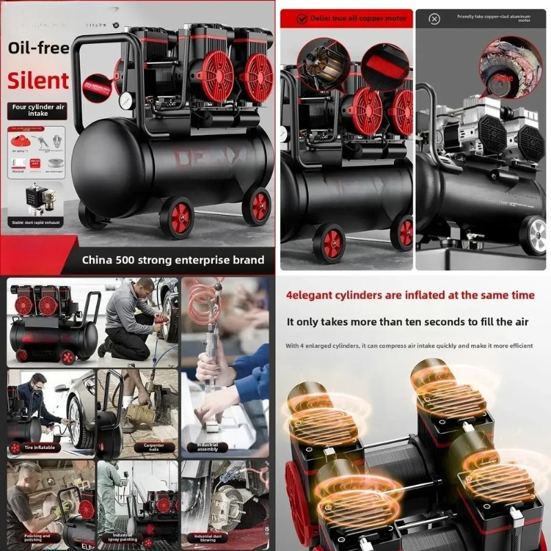 Air Pump Silent - 220V Portable Silent Oil-Free Small Industrial