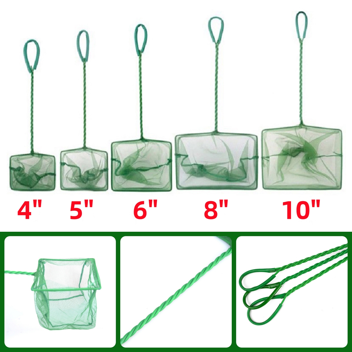 3~10 Inch Portable Nylon Green - Fish Net Handle 评论和价格